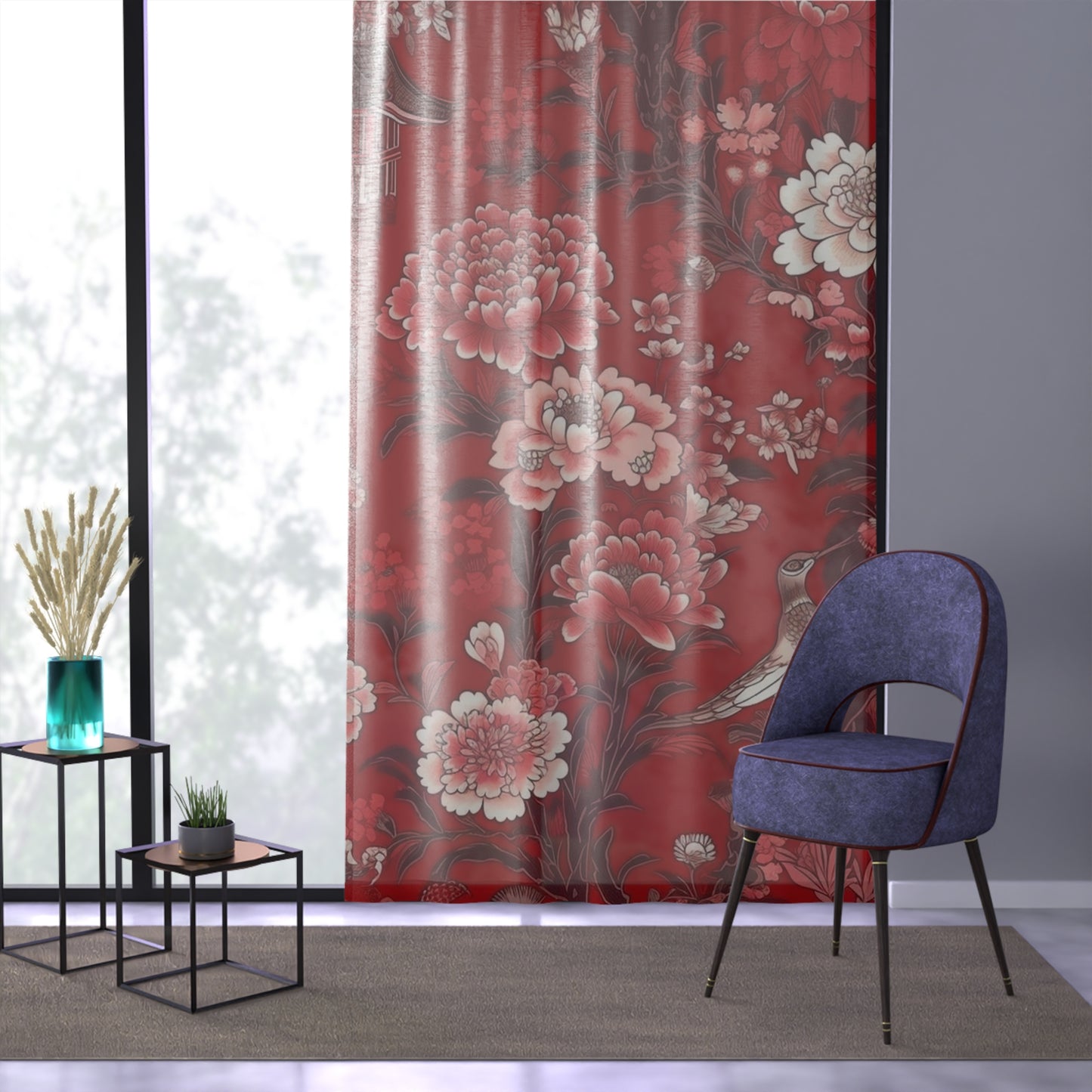 Sheer Window Curtain 50" x 84" Chinoiserie