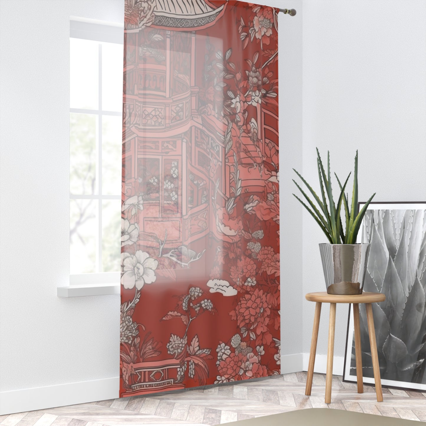 Sheer Window Curtain 50" x 84" Chinoiserie