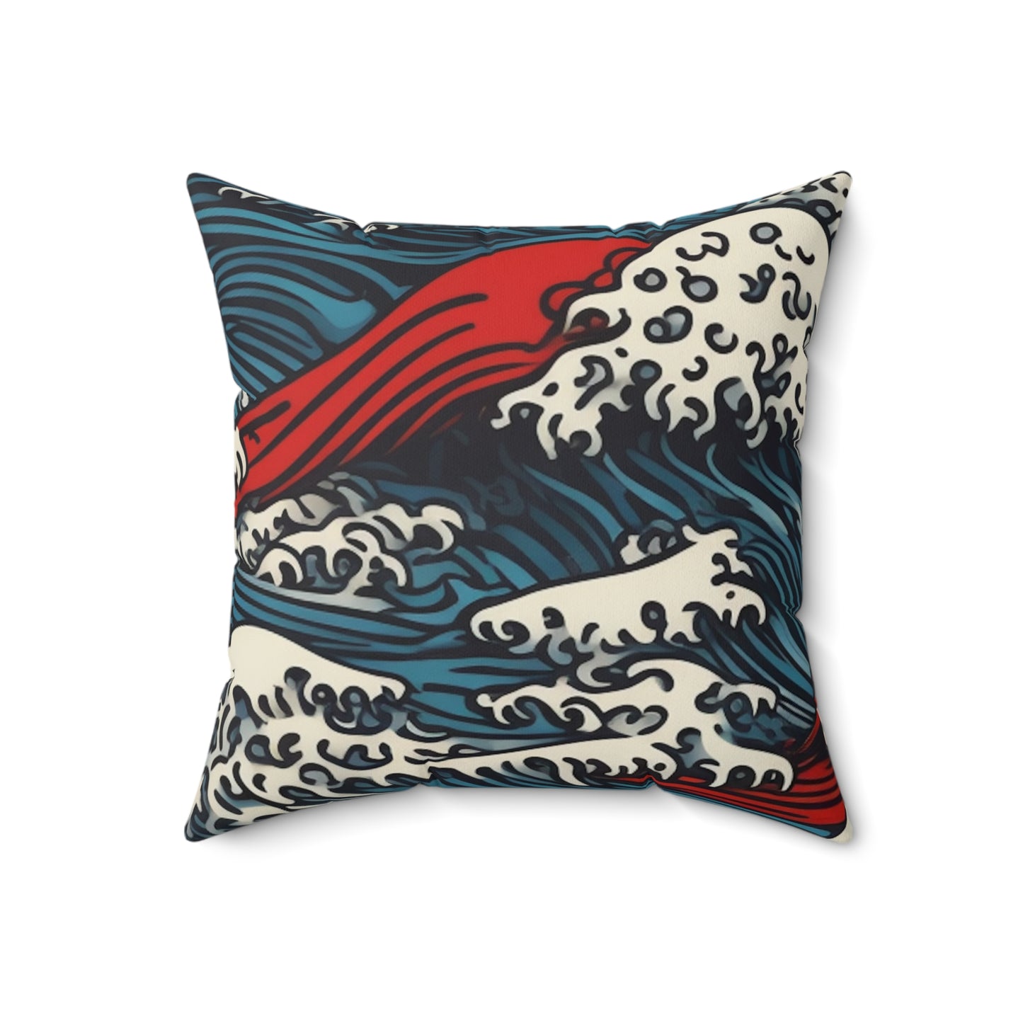 Square Pillow Cover With Pillow Insert In Japanese Wave Pattern