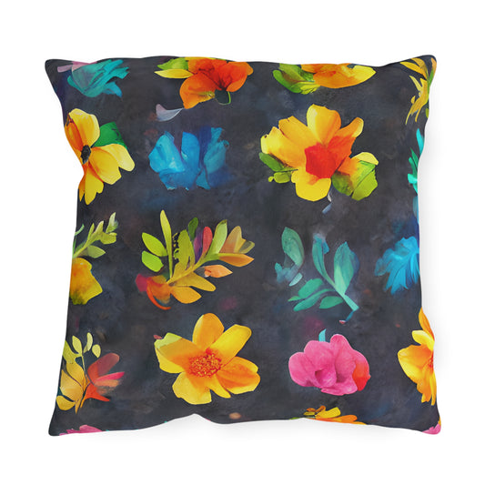 Outdoor Pillow In Watercolor Flowers Pattern