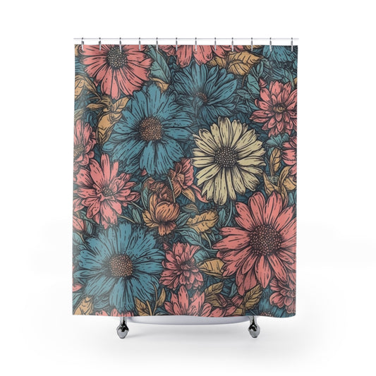 Floral Daisy Pattern Shower Curtain 71" x 74"