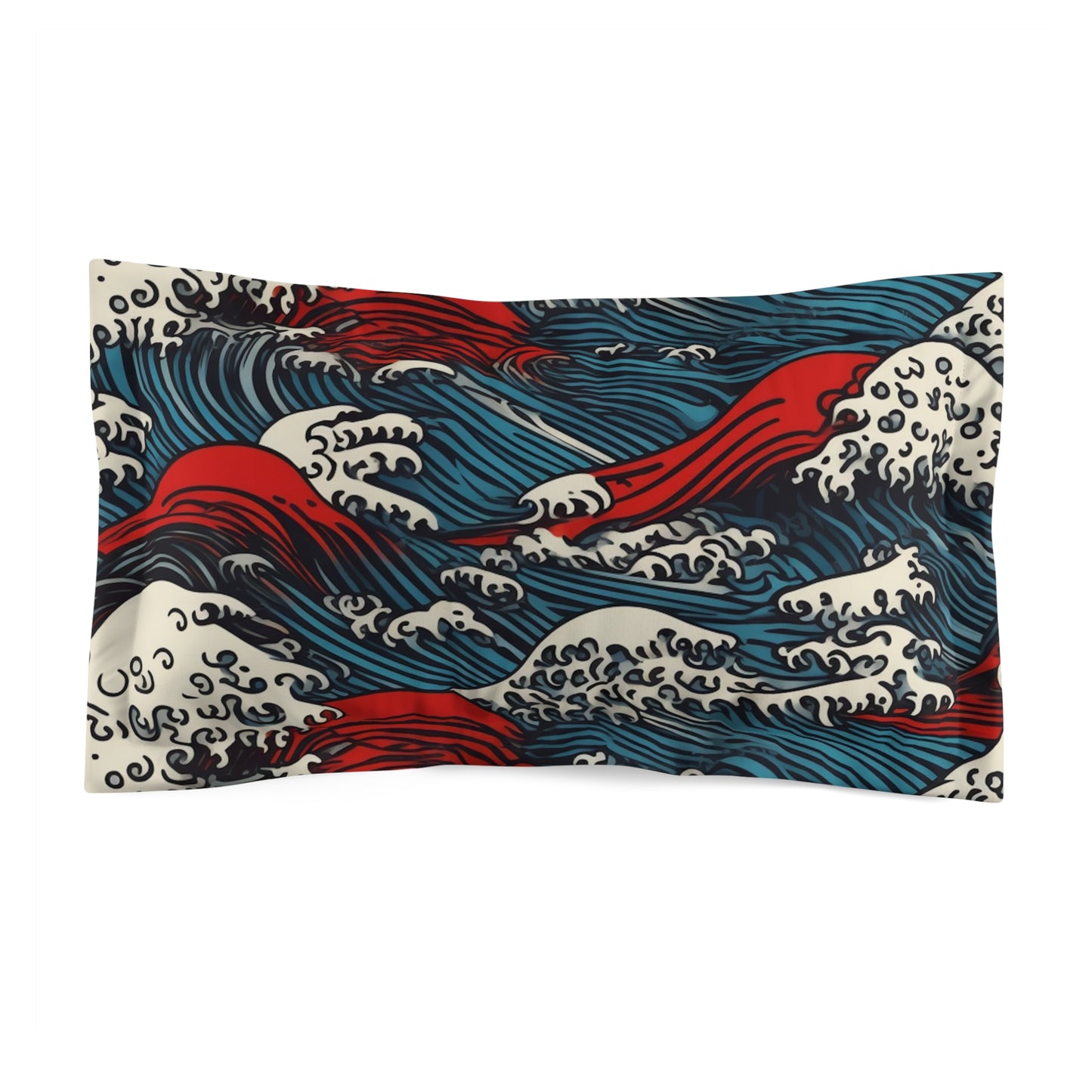 Microfiber Pillow Sham In Japanese Wave Pattern