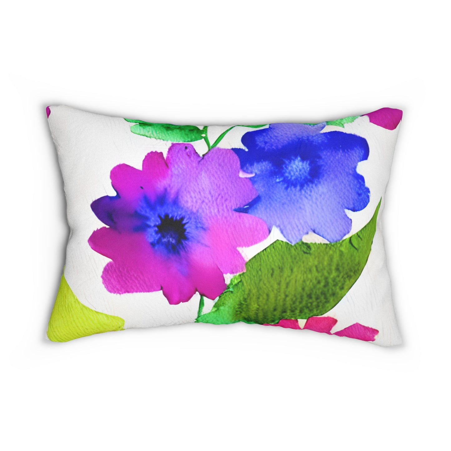 Lumbar Pillow With Pillow Insert In Watercolor Flowers Pattern 20"x14"