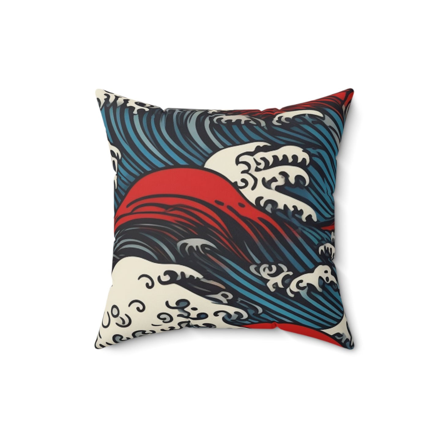 Square Pillow Cover With Pillow Insert In Japanese Wave Pattern