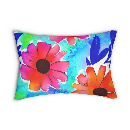 Lumbar Pillow With Pillow Insert In Watercolor Flowers Pattern 20"x14"