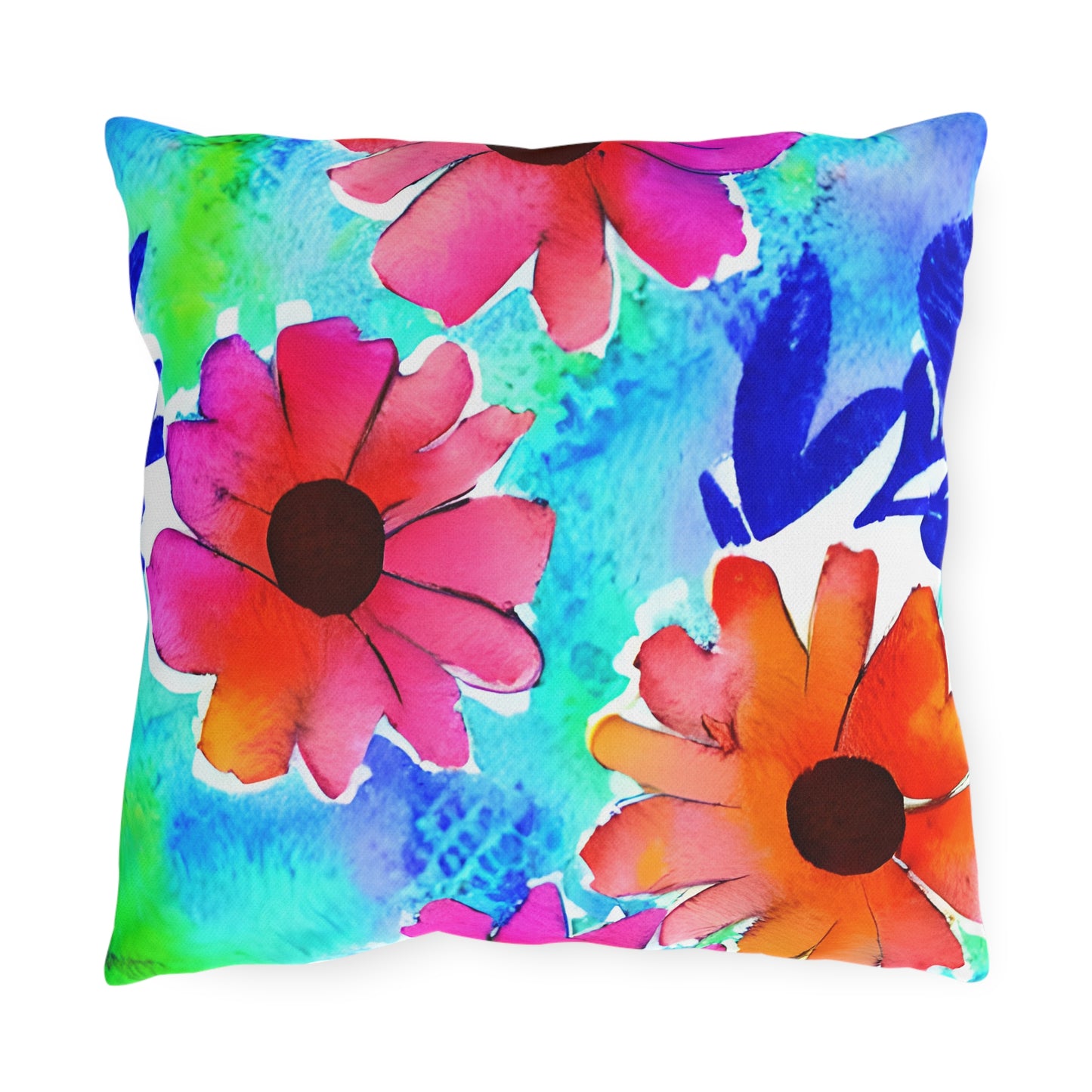 Outdoor Pillow In Watercolor Flowers Pattern