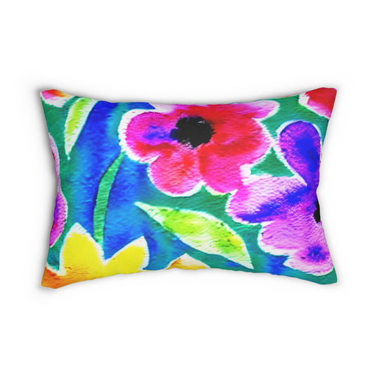 Lumbar Pillow With Pillow Insert In Watercolor Flowers Pattern 20"x14"