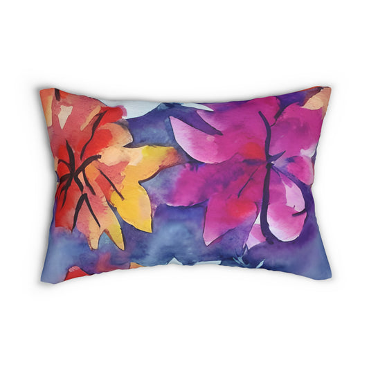 Lumbar Pillow With Pillow Insert In Watercolor Flowers Pattern 20"x14"