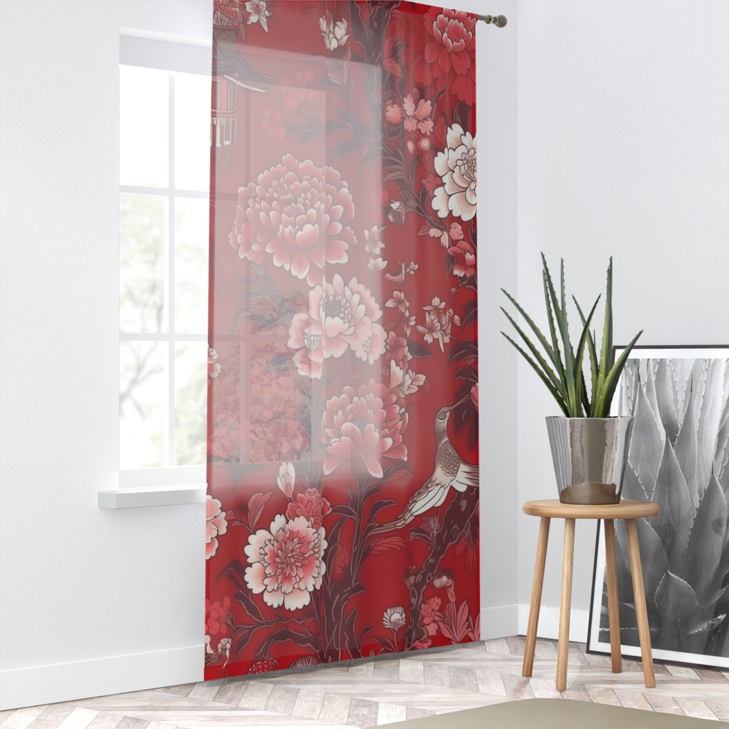 Sheer Window Curtain 50" x 84" Chinoiserie