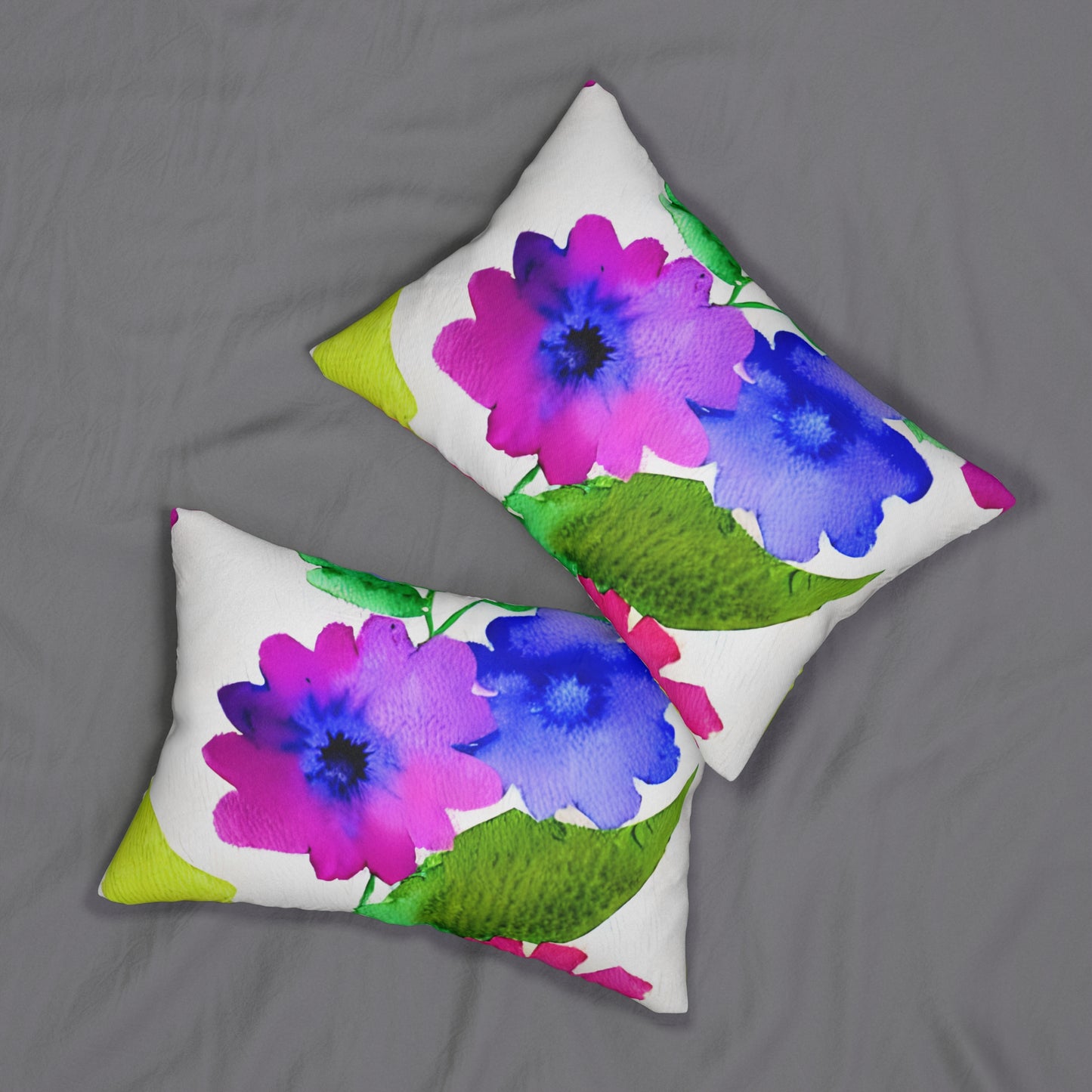 Lumbar Pillow With Pillow Insert In Watercolor Flowers Pattern 20"x14"