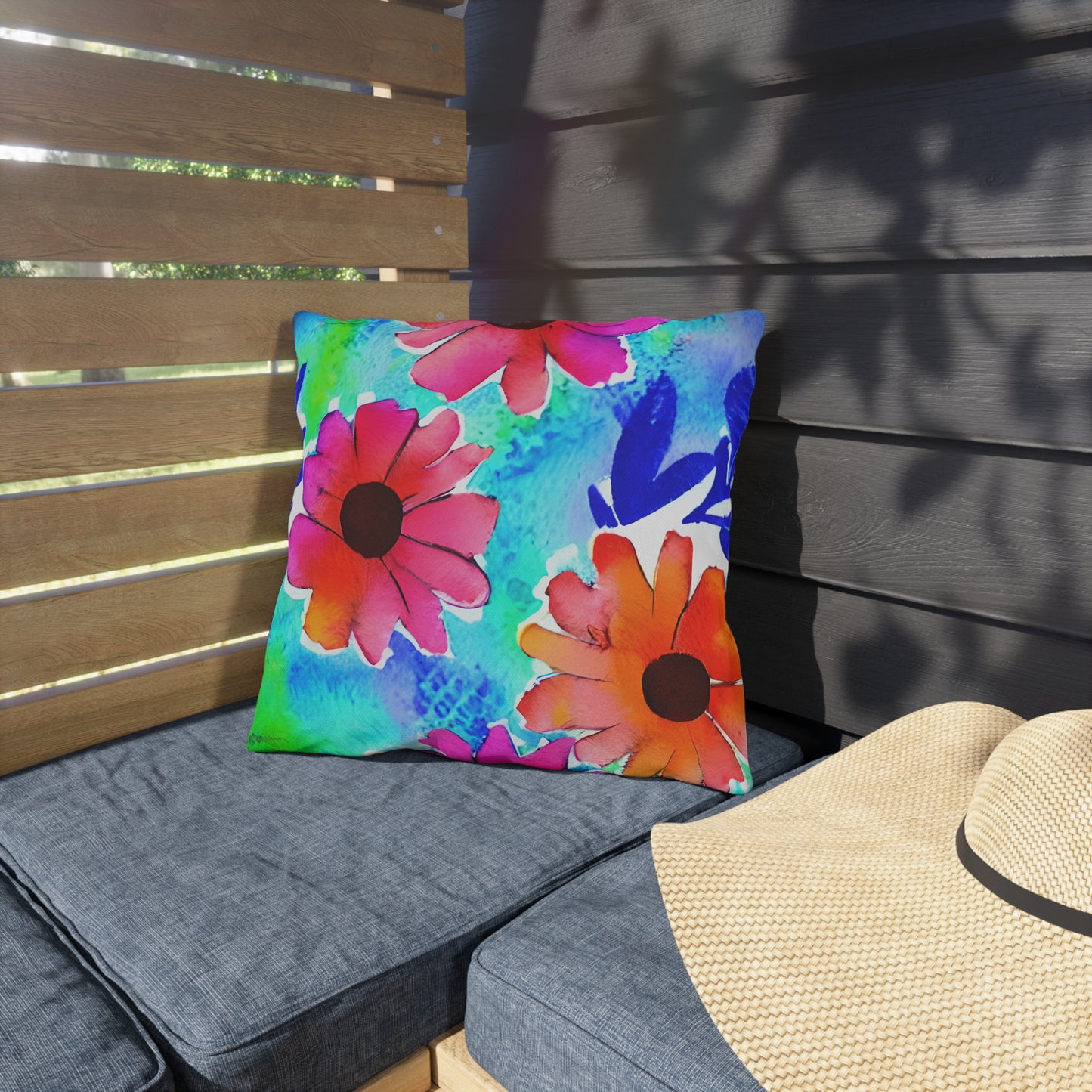 Outdoor Pillow In Watercolor Flowers Pattern