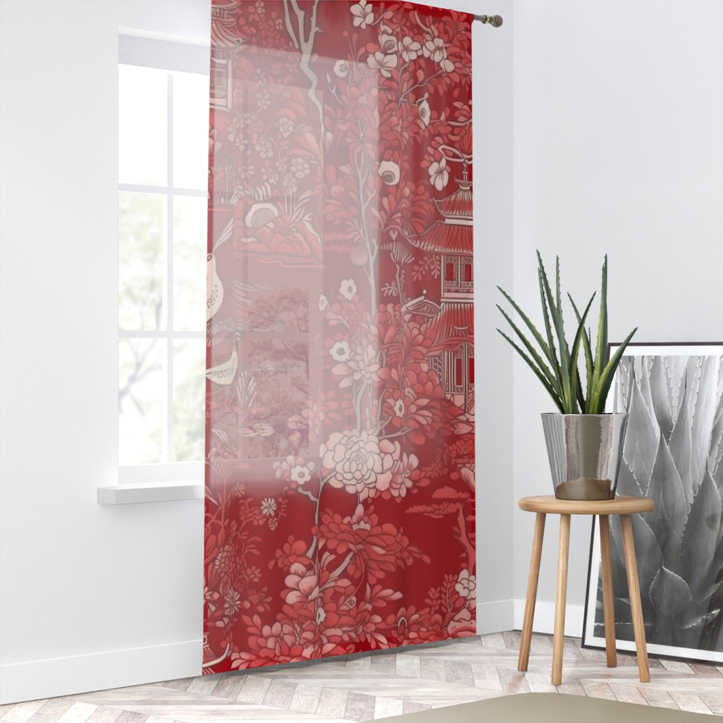 Sheer Window Curtain 50" x 84" Chinoiserie