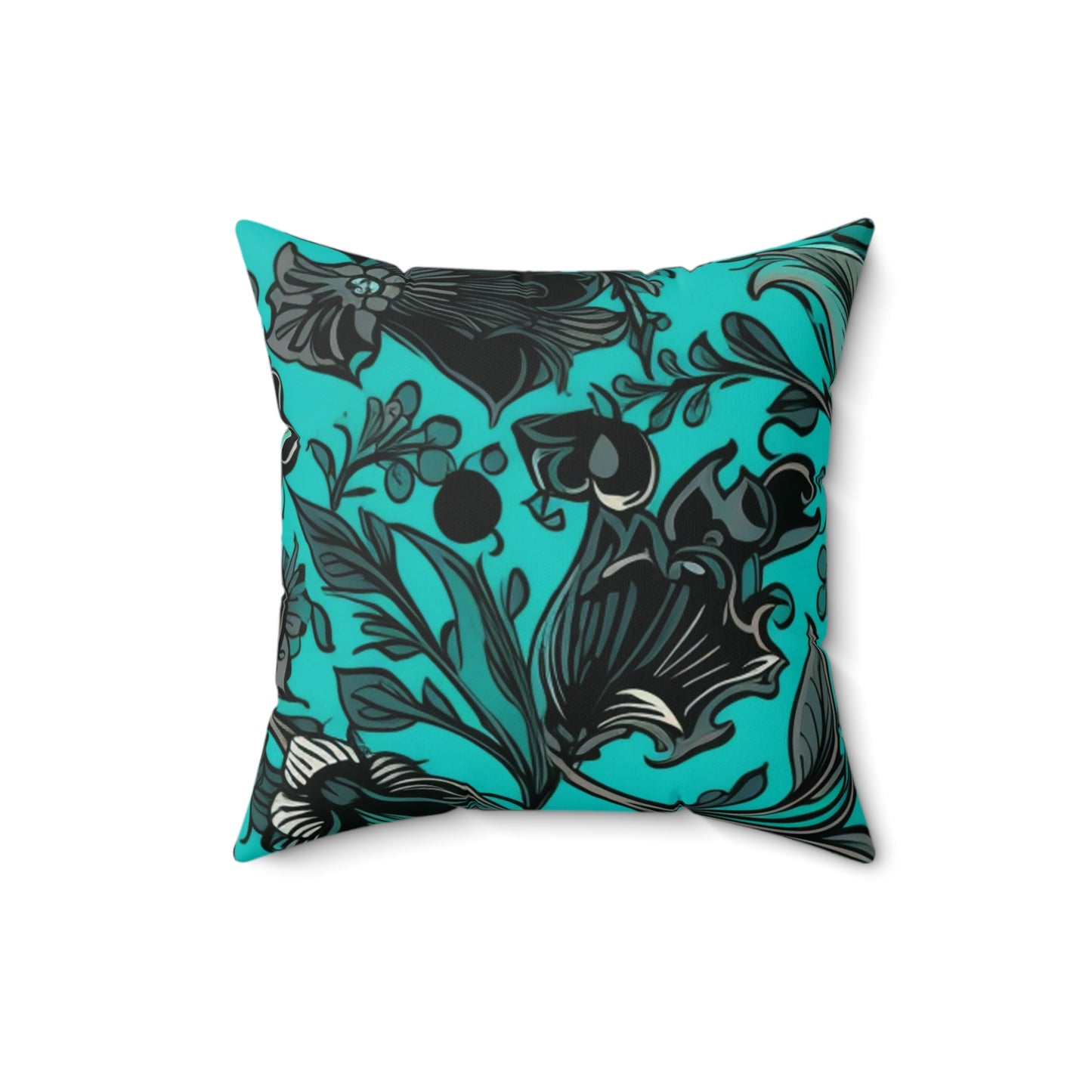 Square Pillow Cover With Pillow Insert In Blue Green Jacobean Pattern