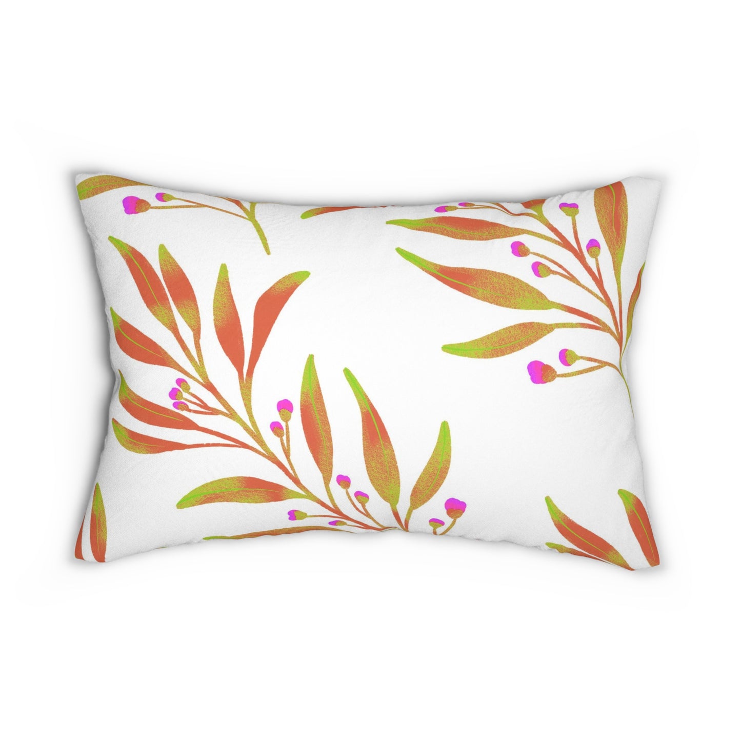 Lumbar Pillow With Pillow Insert In White Rusty Leaves Pattern 20"x14"