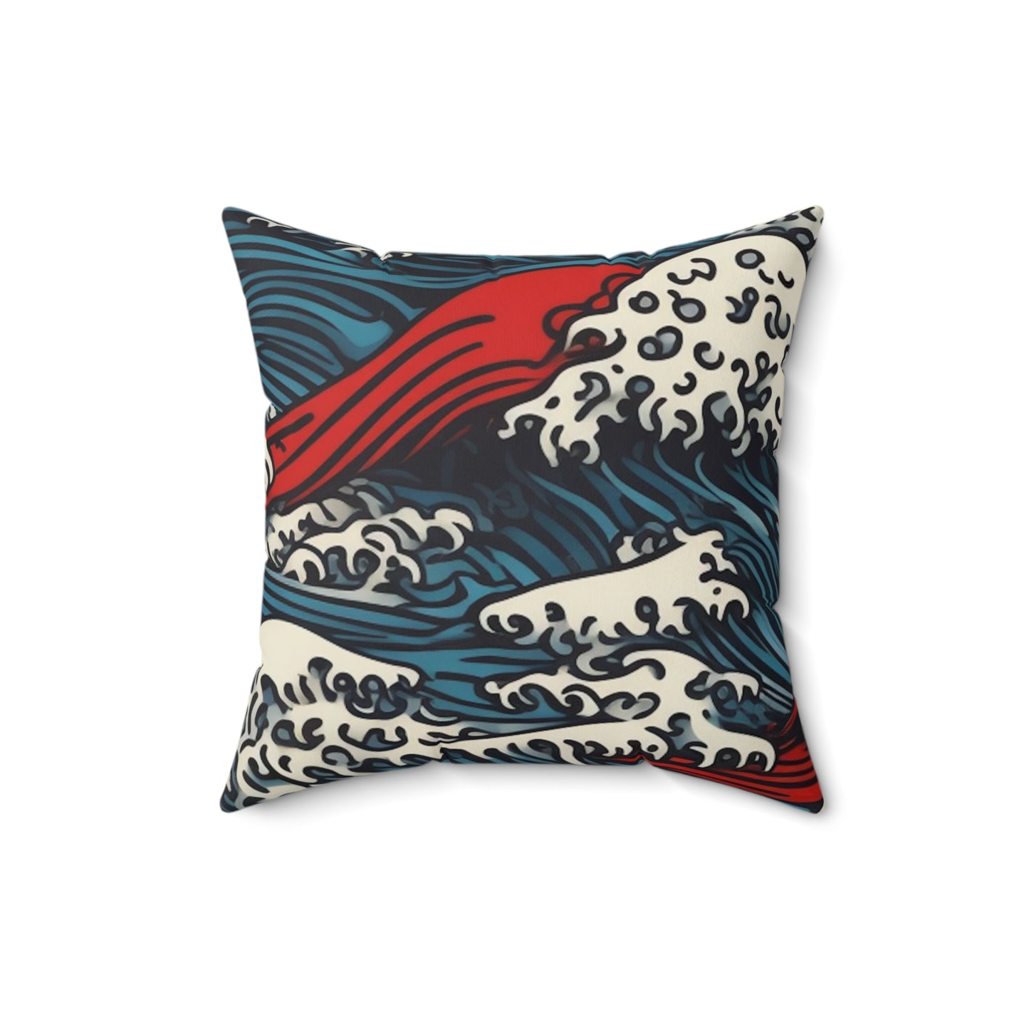 Square Pillow Cover With Pillow Insert In Japanese Wave Pattern