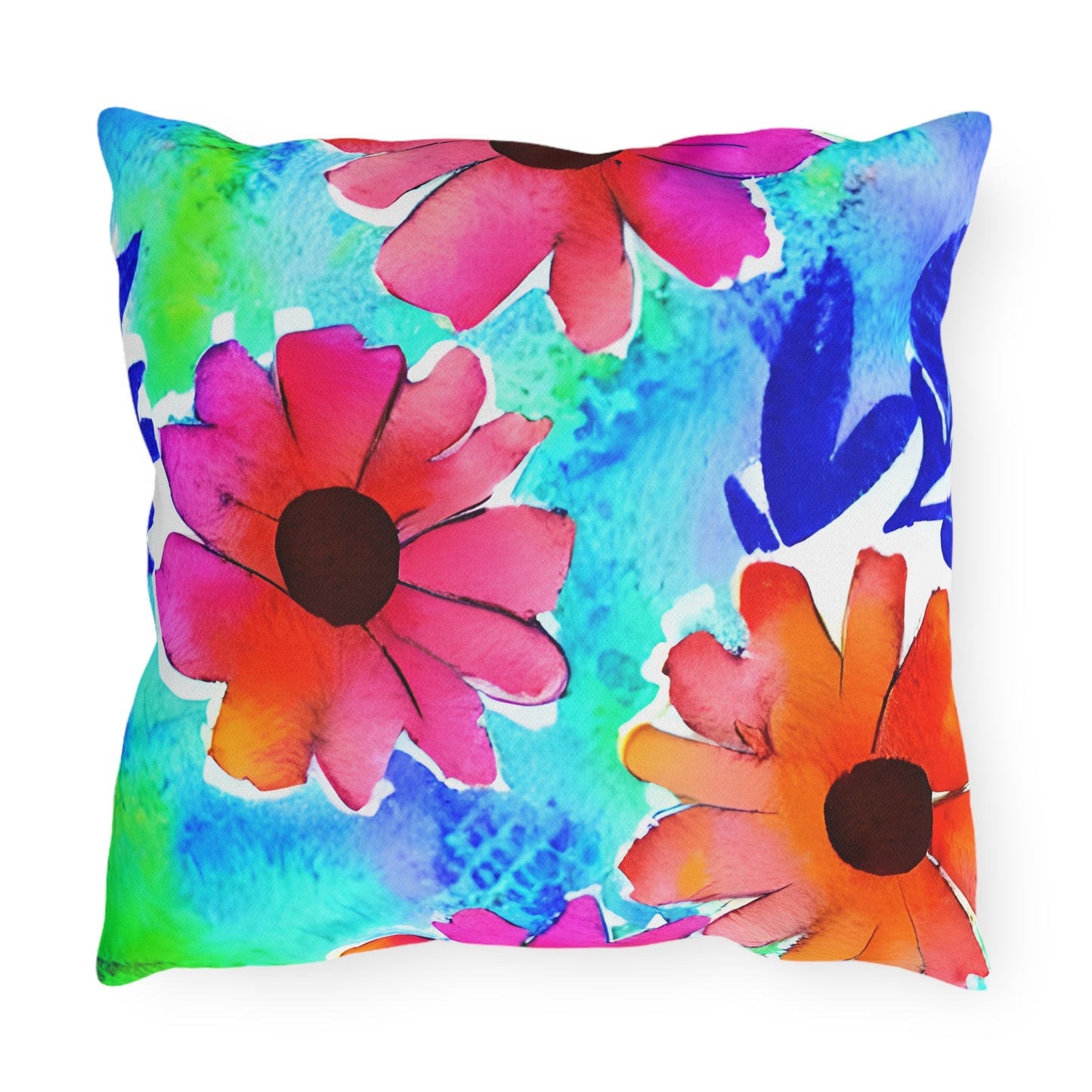 Outdoor Pillow In Watercolor Flowers Pattern