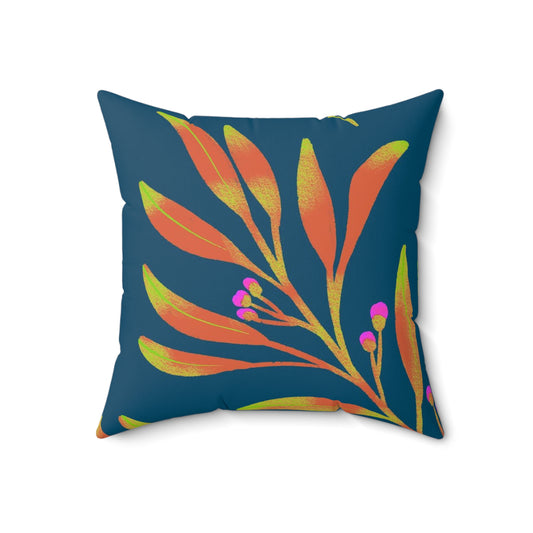 Square Pillow Cover With Pillow Insert In Rusty Leaves Pattern - Blue