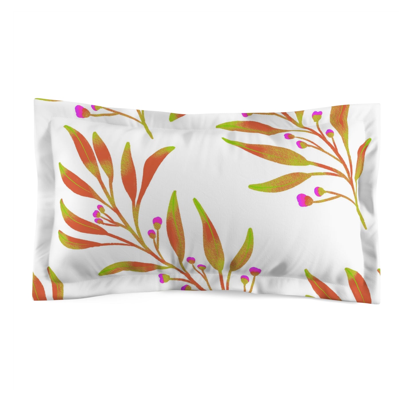 Microfiber Pillow Sham In White Rusty Leaves Pattern