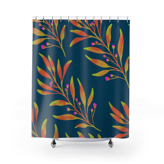 Rusty Leaves Pattern Shower Curtain 71" x 74", Blue