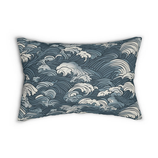 Lumbar Pillow With Pillow Insert In Japanese Wave Pattern 20"x14"