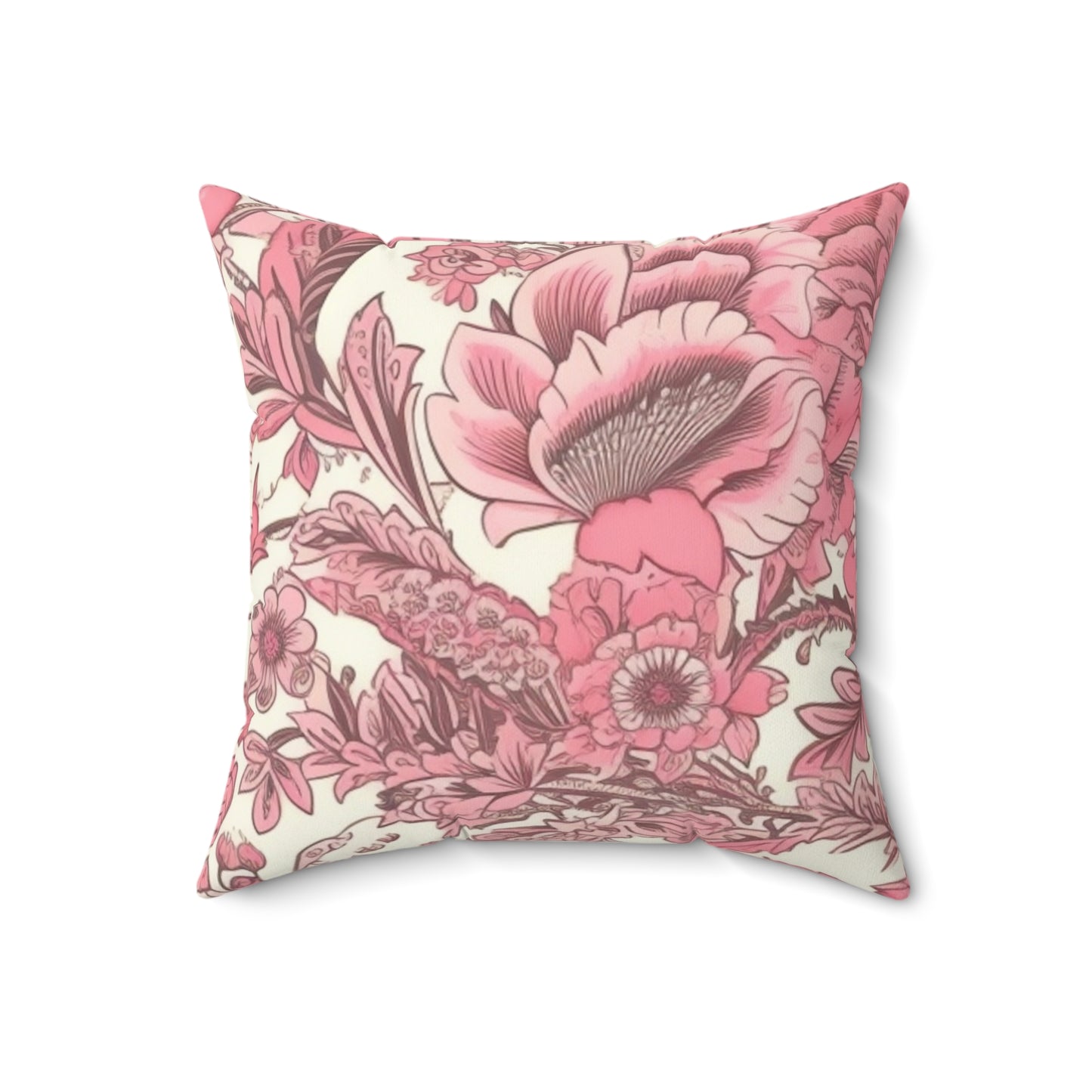 Square Pillow Cover With Pillow Insert In Pink Floral Pattern