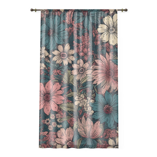 Sheer Window Curtain 50" x 84" Floral Daisy