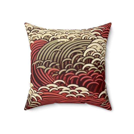 Square Pillow Cover With Pillow Insert In Japanese Wave Pattern