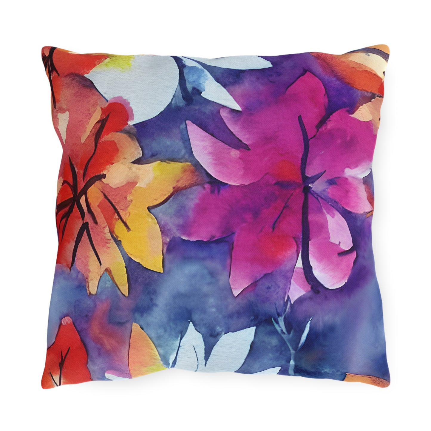 Outdoor Pillow In Watercolor Flowers Pattern