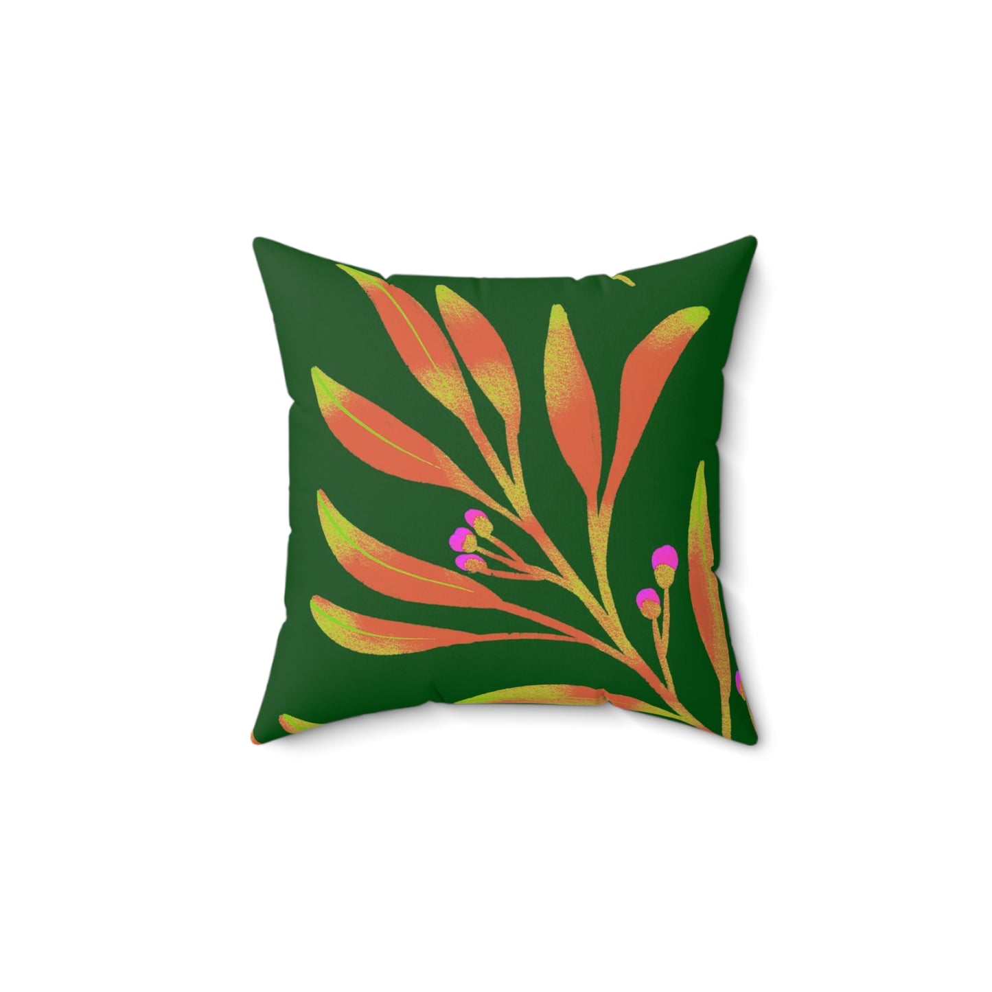 Square Pillow Cover With Pillow Insert In Rusty Leaves Pattern - Green