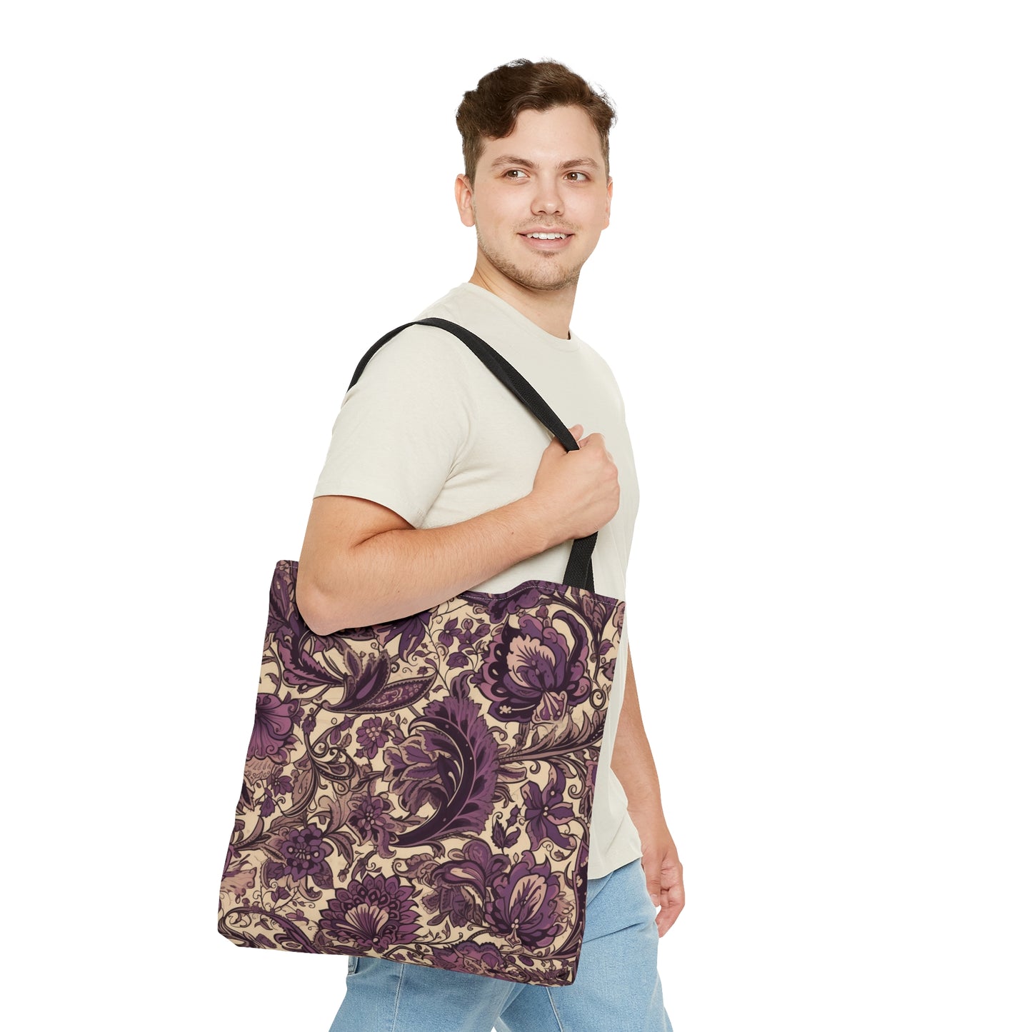 Purple Floral Tote Bag Jacobean Design