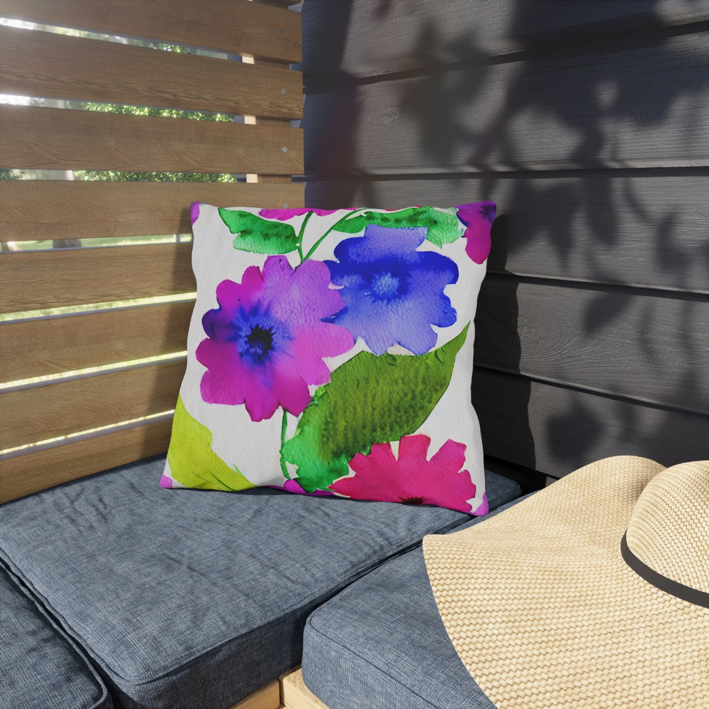 Outdoor Pillow In Watercolor Flowers Pattern