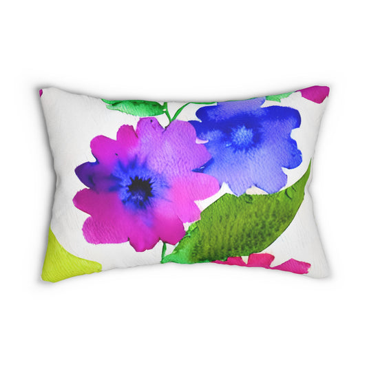 Lumbar Pillow With Pillow Insert In Watercolor Flowers Pattern 20"x14"