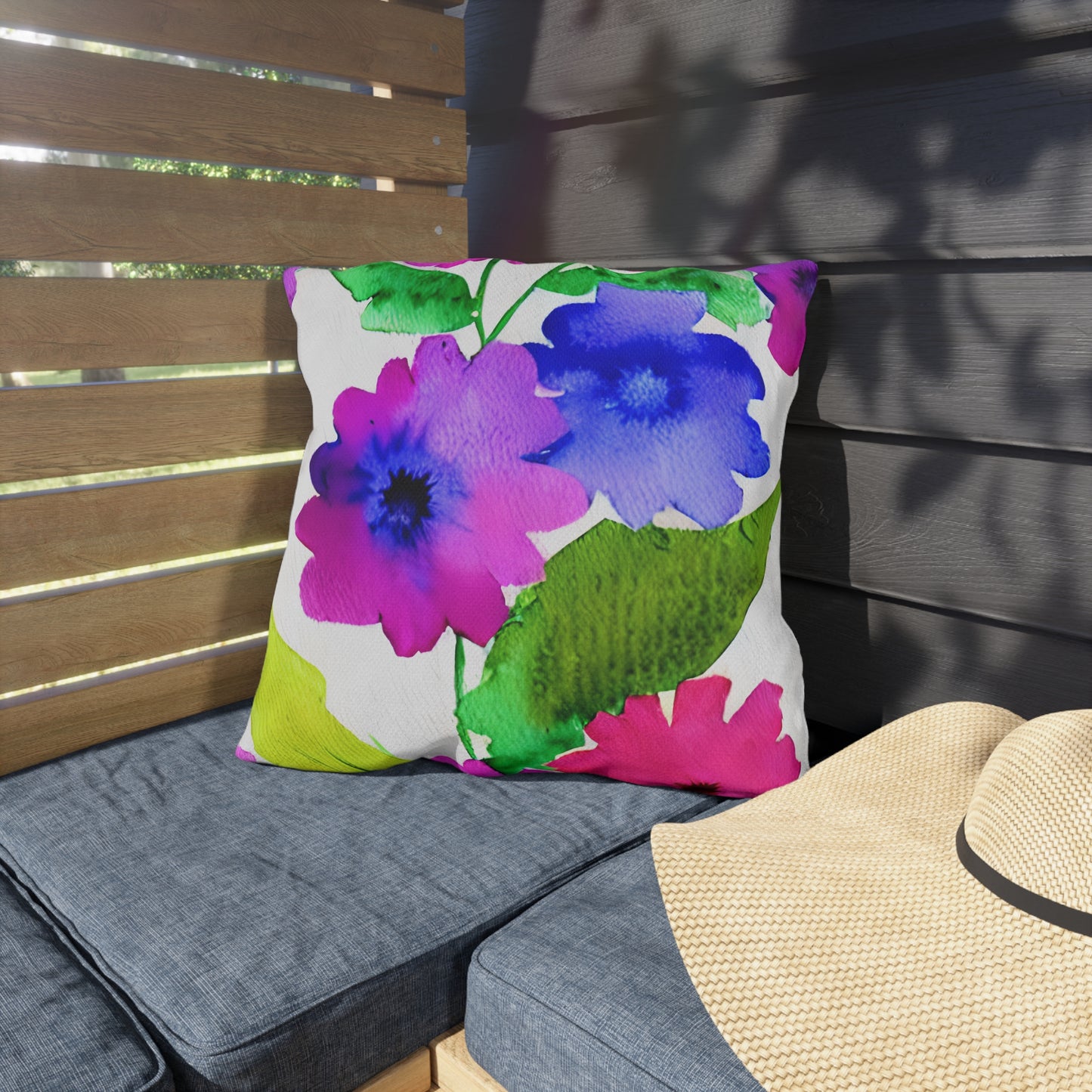 Outdoor Pillow In Watercolor Flowers Pattern