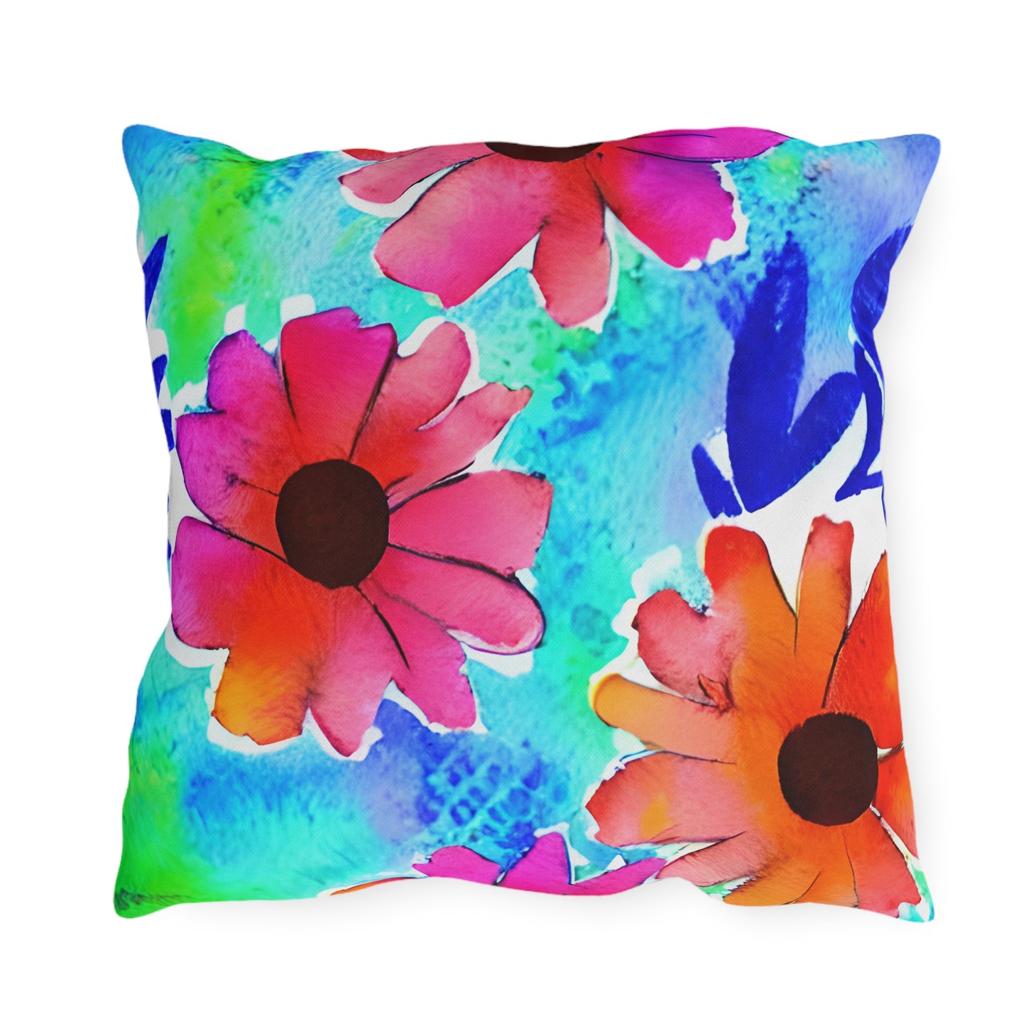 Outdoor Pillow In Watercolor Flowers Pattern