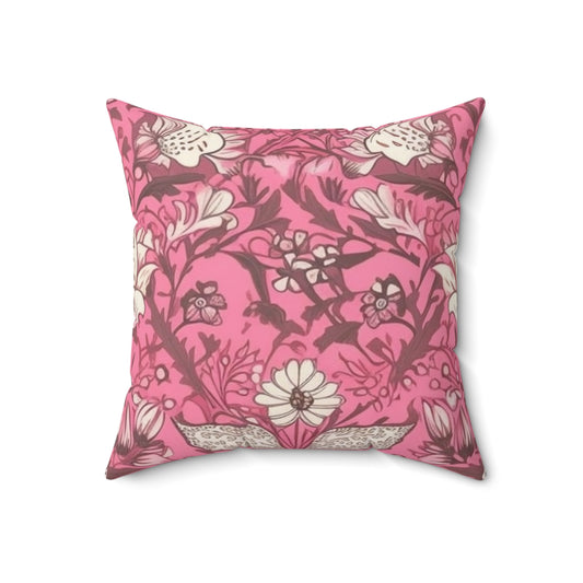 Square Pillow Cover With Pillow Insert In Pink Jacobean Pattern