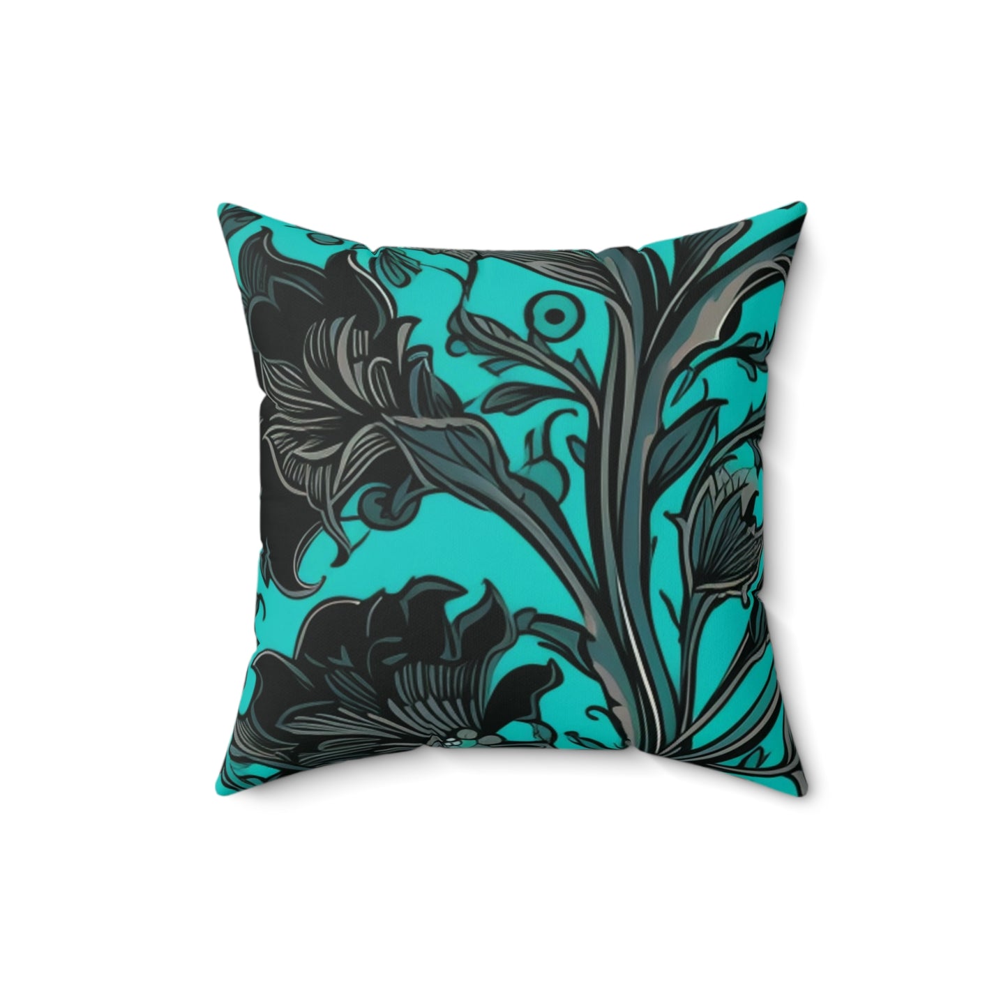 Square Pillow Cover With Pillow Insert In Blue Green Jacobean Pattern