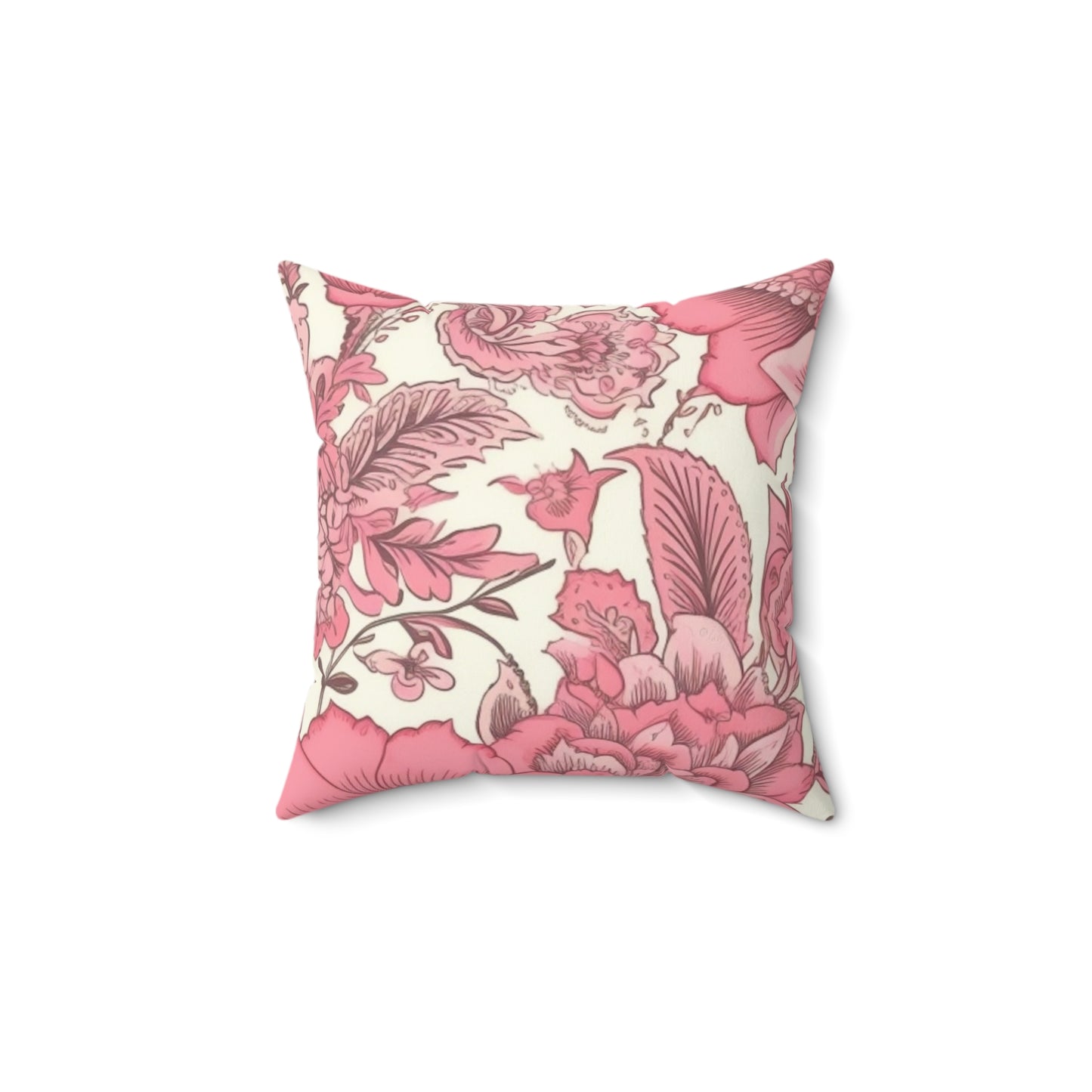 Square Pillow Cover With Pillow Insert In Pink Floral Pattern