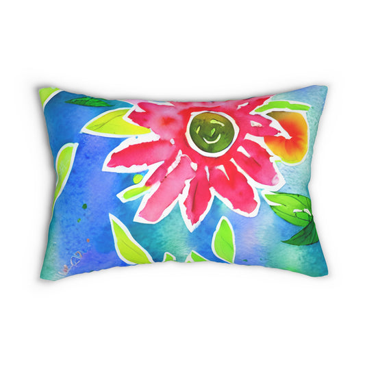 Lumbar Pillow With Pillow Insert In Watercolor Flowers Pattern 20"x14"