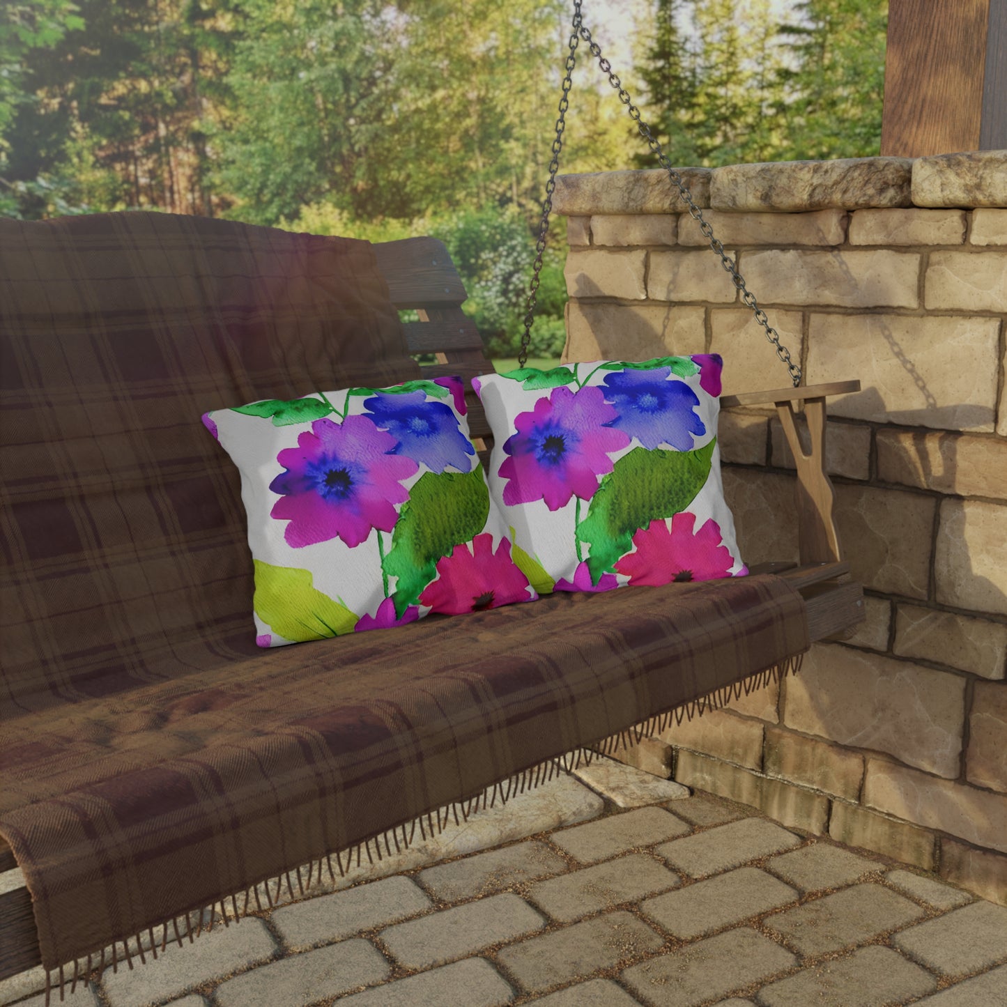 Outdoor Pillow In Watercolor Flowers Pattern