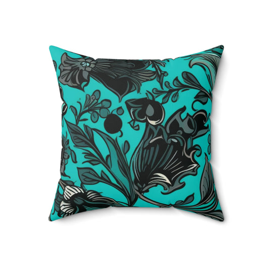 Square Pillow Cover With Pillow Insert In Blue Green Jacobean Pattern