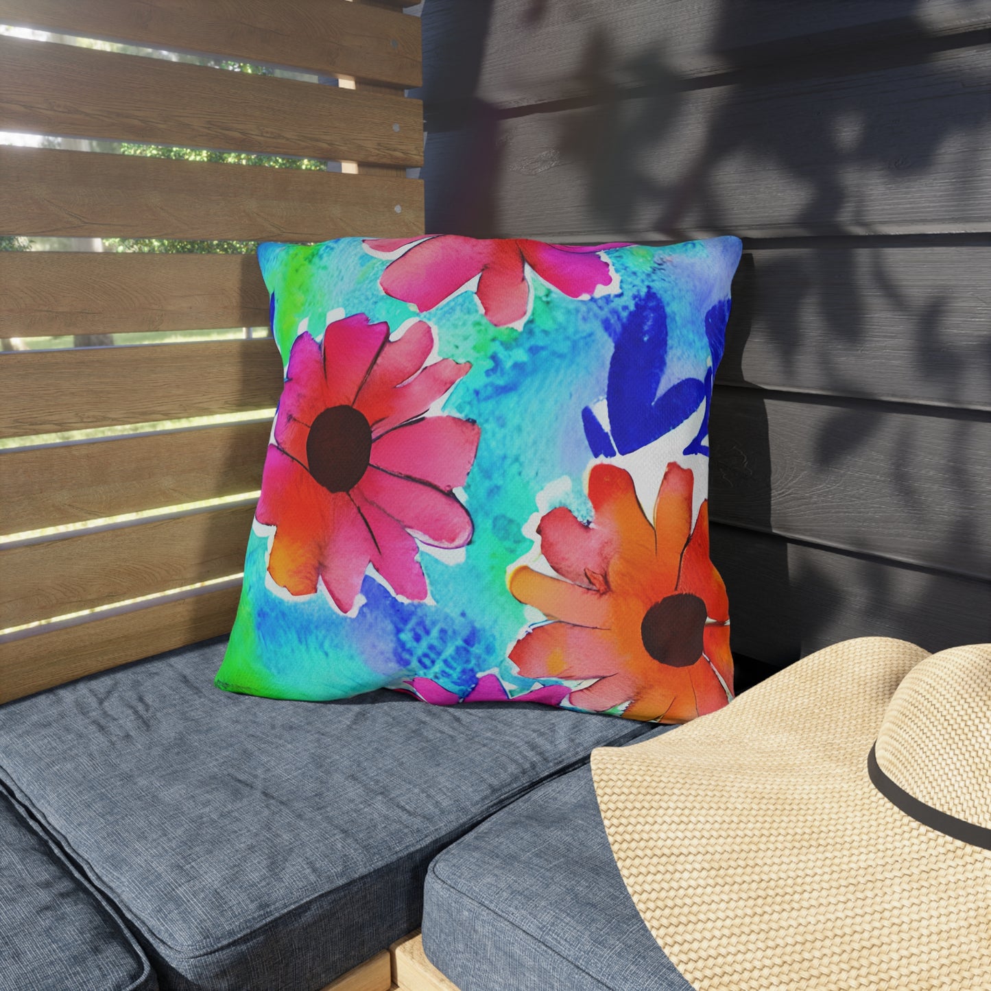 Outdoor Pillow In Watercolor Flowers Pattern