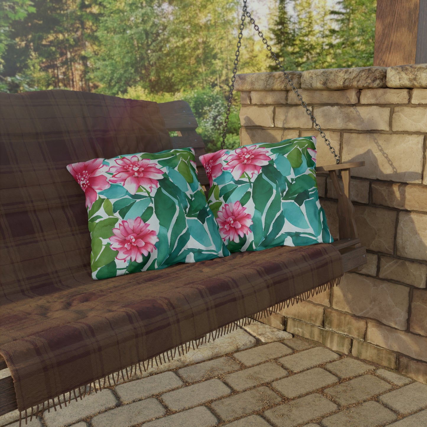 Outdoor Pillow In Watercolor Flowers Pattern