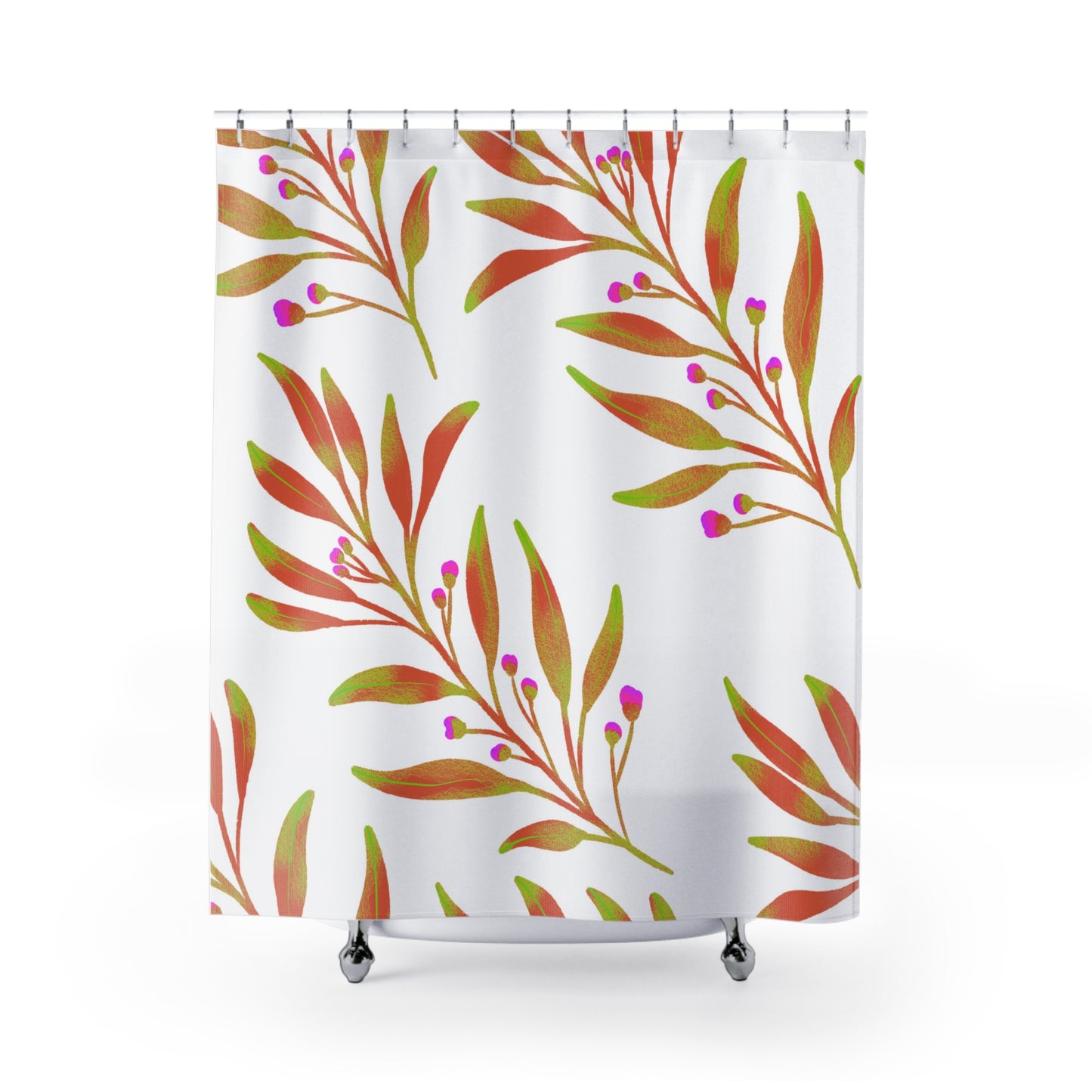 Rusty Leaves Pattern Shower Curtain 71" x 74", White