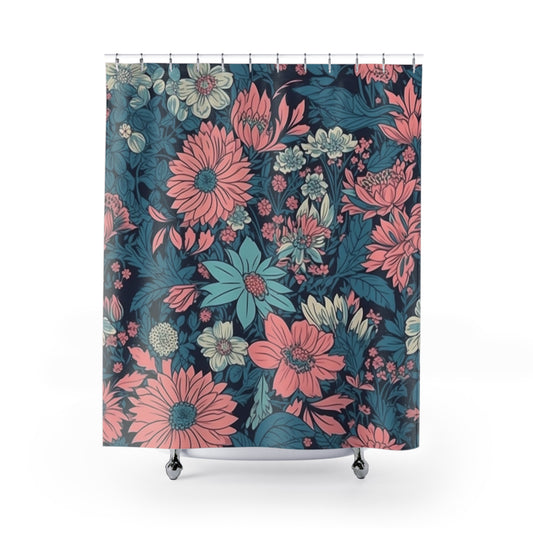 Floral Daisy Pattern Shower Curtain 71" x 74"