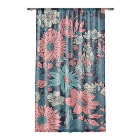 Sheer Window Curtain 50" x 84" Floral Daisy