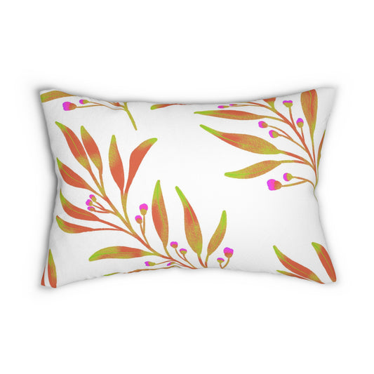 Lumbar Pillow With Pillow Insert In White Rusty Leaves Pattern 20"x14"