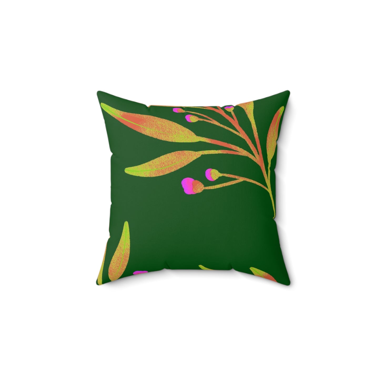 Square Pillow Cover With Pillow Insert In Rusty Leaves Pattern - Green