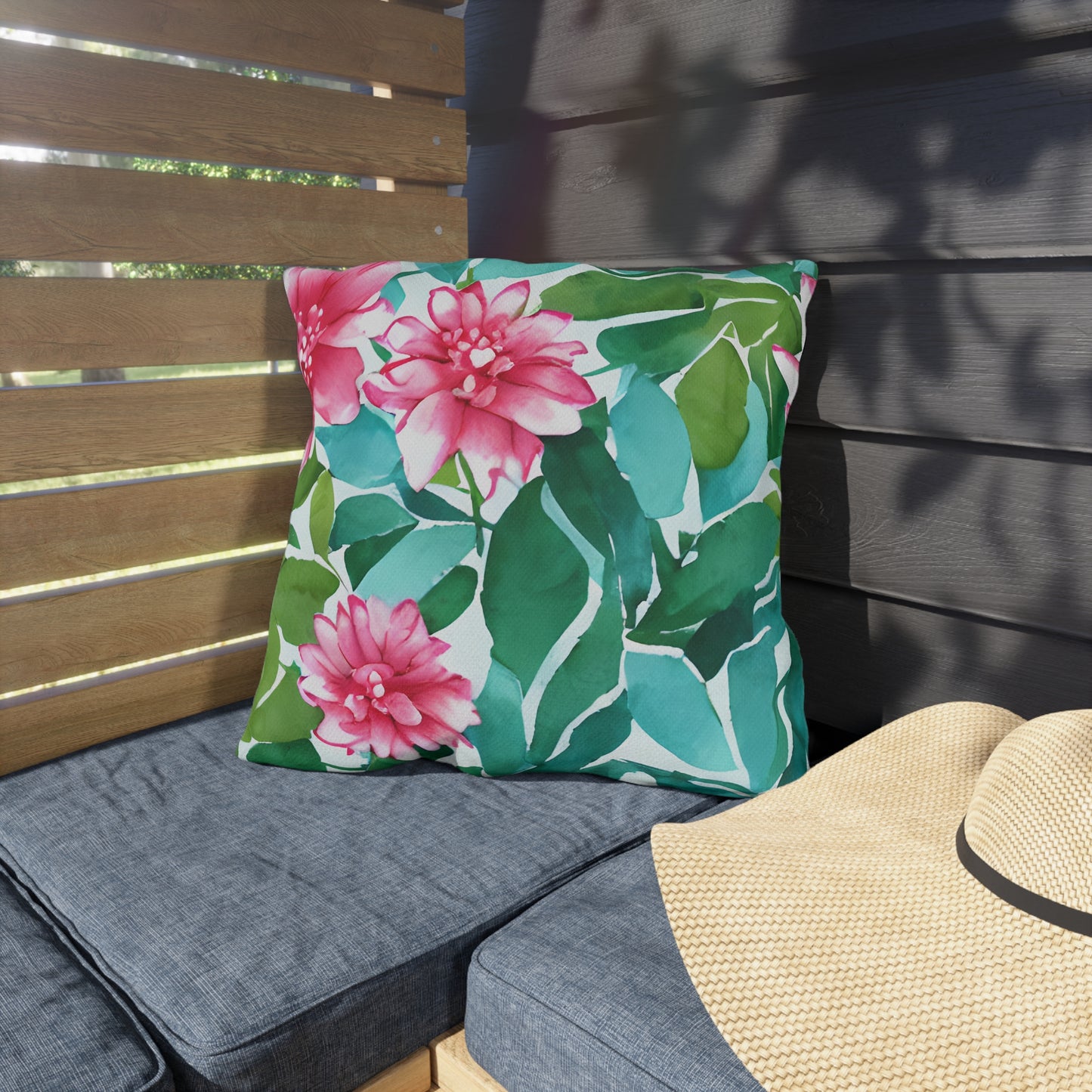 Outdoor Pillow In Watercolor Flowers Pattern