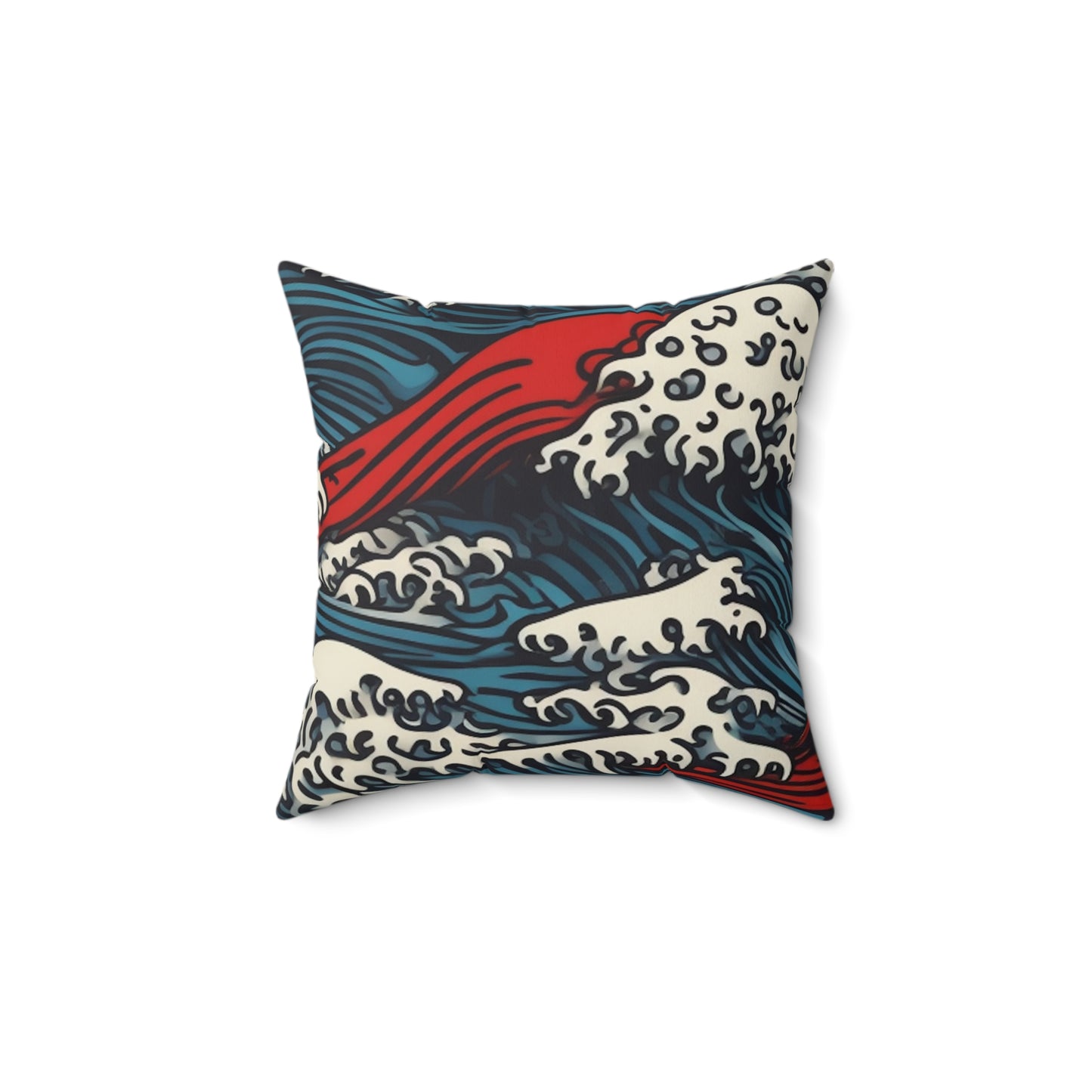 Square Pillow Cover With Pillow Insert In Japanese Wave Pattern