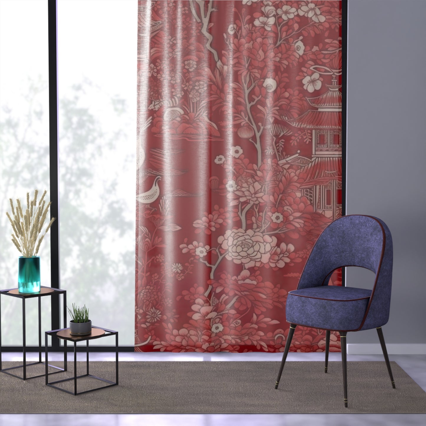 Sheer Window Curtain 50" x 84" Chinoiserie